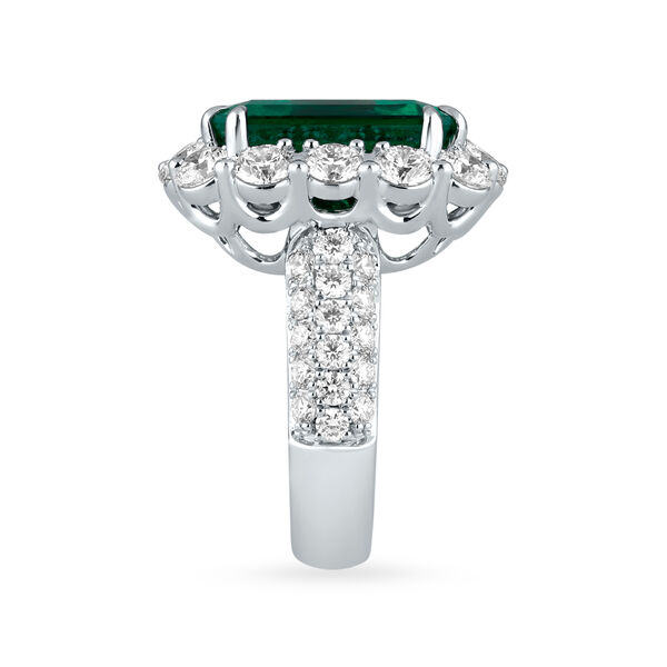 Emerald Octagon-Cut Ring with Diamonds in White Gold